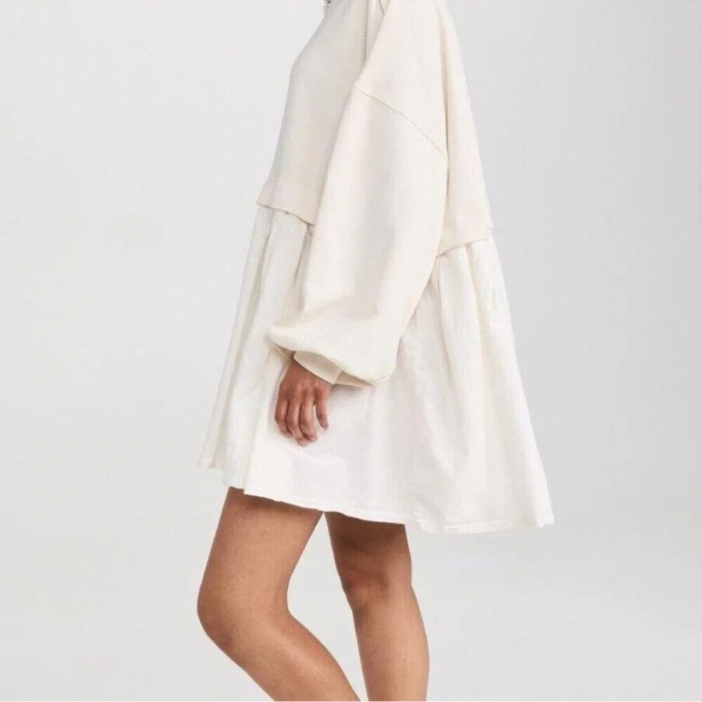 Free People Eleanor Pleated Trapeze Sweatshirt Mini Dress Size Small Oversized